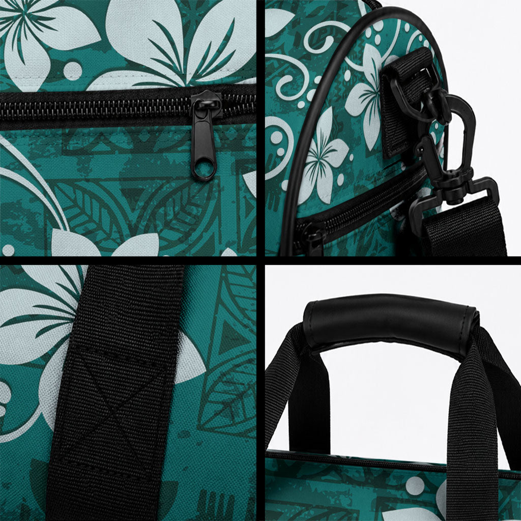 Plumeria Floral Tapa Pattern Crystal Teal Duffle Bag LT01 - Polynesian Pride