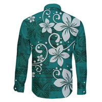 Plumeria Floral Tapa Pattern Crystal Teal Family Matching Puletasi and Hawaiian Shirt LT01 - Polynesian Pride