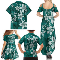Plumeria Floral Tapa Pattern Crystal Teal Family Matching Summer Maxi Dress and Hawaiian Shirt LT01 - Polynesian Pride