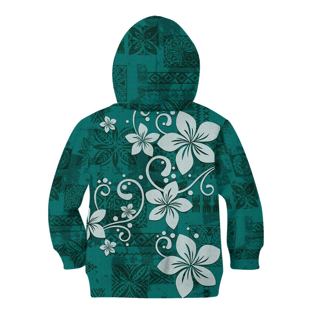 Plumeria Floral Tapa Pattern Crystal Teal Kid Hoodie