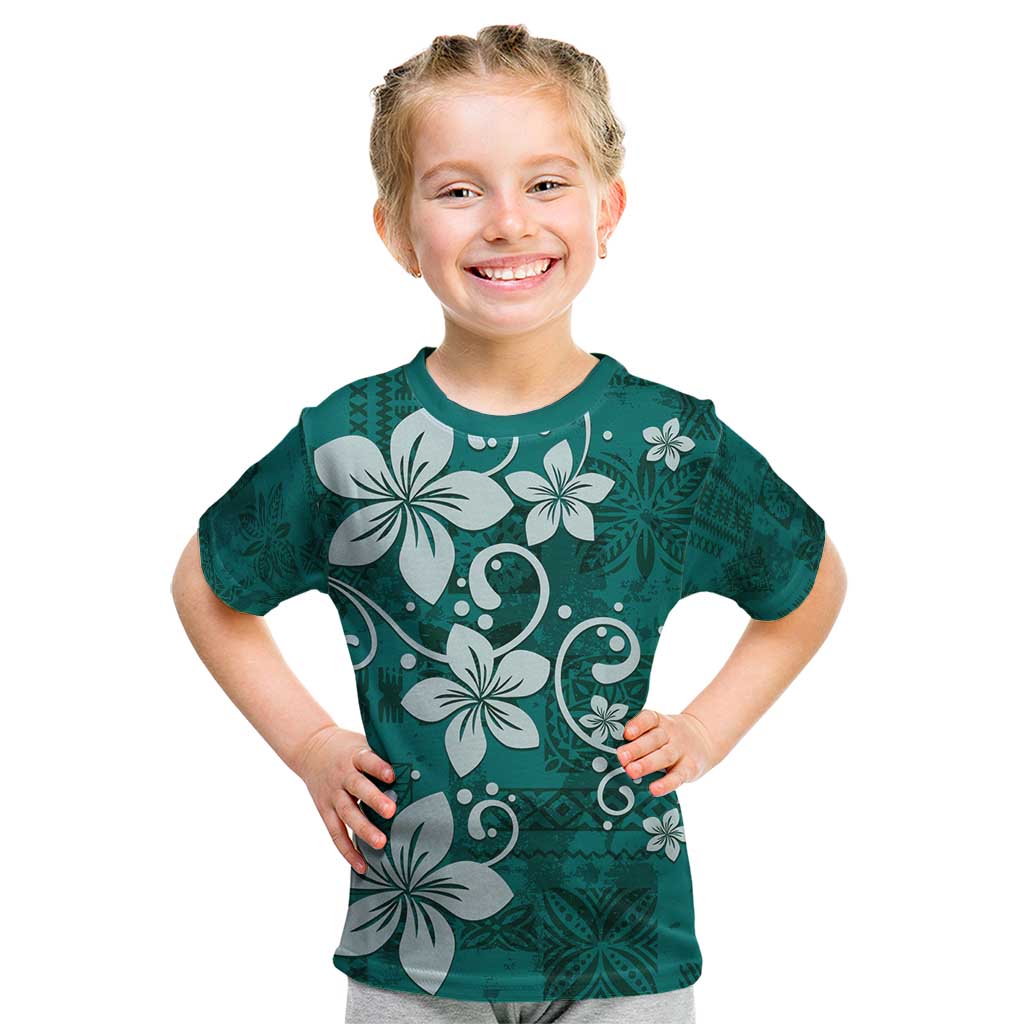 Plumeria Floral Tapa Pattern Crystal Teal Kid T Shirt LT01 Teal - Polynesian Pride