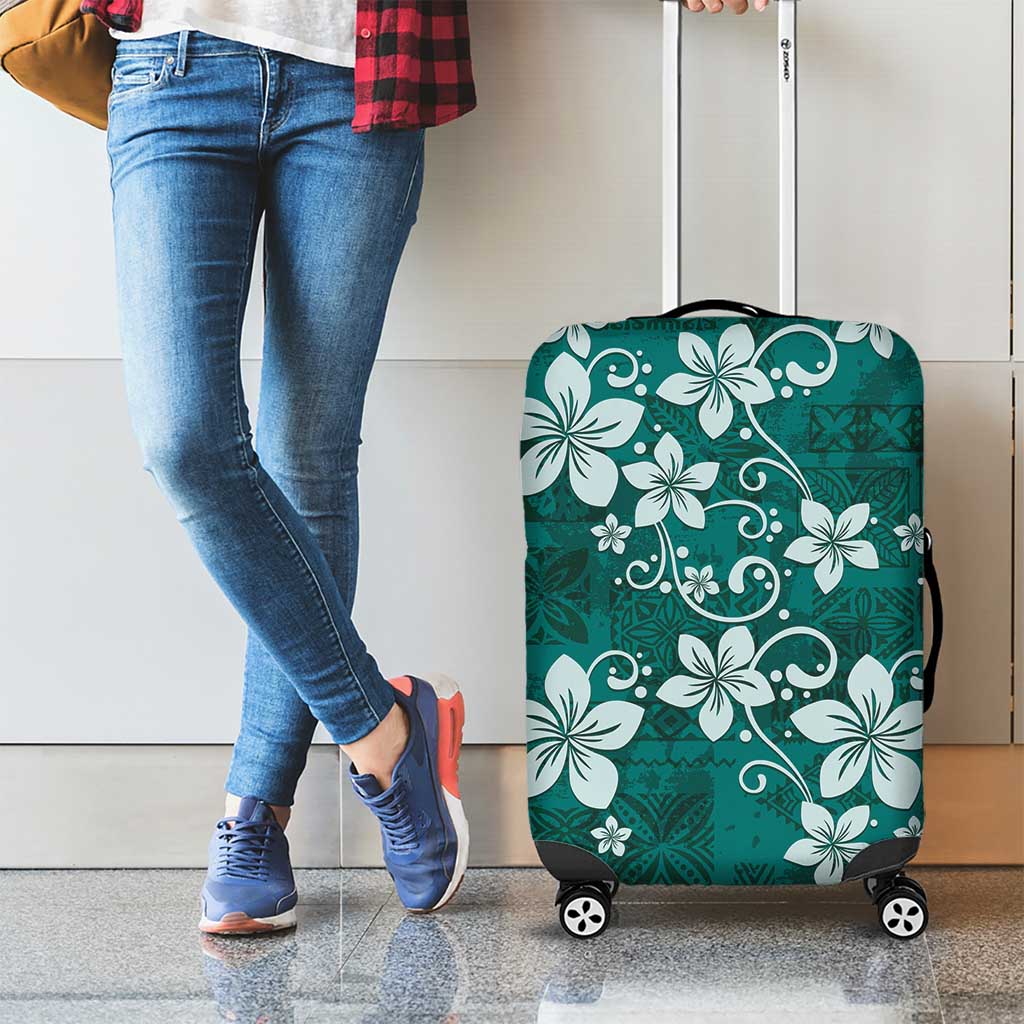 Plumeria Floral Tapa Pattern Crystal Teal Luggage Cover LT01 - Polynesian Pride