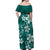 Plumeria Floral Tapa Pattern Crystal Teal Off Shoulder Maxi Dress