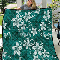 Plumeria Floral Tapa Pattern Crystal Teal Quilt LT01 Teal - Polynesian Pride