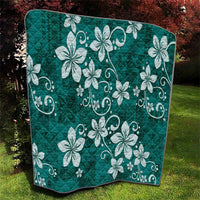 Plumeria Floral Tapa Pattern Crystal Teal Quilt LT01 - Polynesian Pride