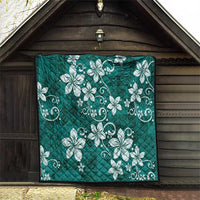 Plumeria Floral Tapa Pattern Crystal Teal Quilt LT01 - Polynesian Pride