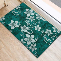 Plumeria Floral Tapa Pattern Crystal Teal Rubber Doormat