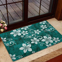 Plumeria Floral Tapa Pattern Crystal Teal Rubber Doormat