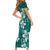 Plumeria Floral Tapa Pattern Crystal Teal Short Sleeve Bodycon Dress