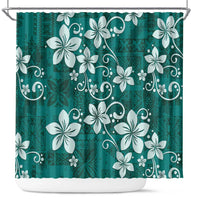 Plumeria Floral Tapa Pattern Crystal Teal Shower Curtain LT01 Teal - Polynesian Pride