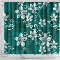 Plumeria Floral Tapa Pattern Crystal Teal Shower Curtain LT01 - Polynesian Pride