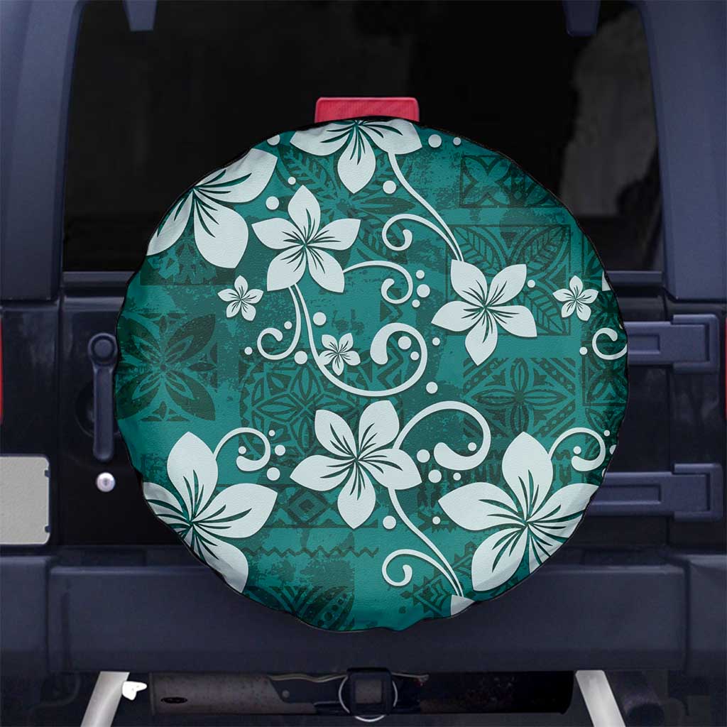 Plumeria Floral Tapa Pattern Crystal Teal Spare Tire Cover