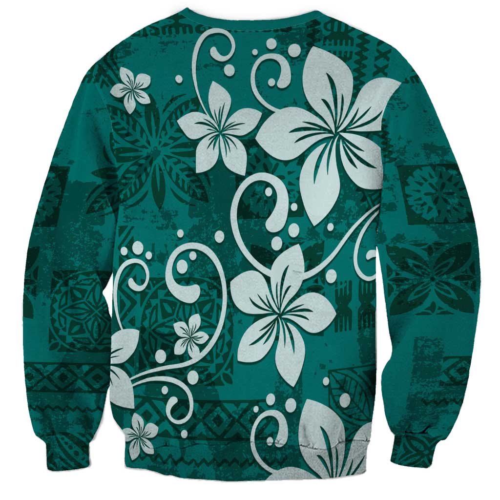 Plumeria Floral Tapa Pattern Crystal Teal Sweatshirt