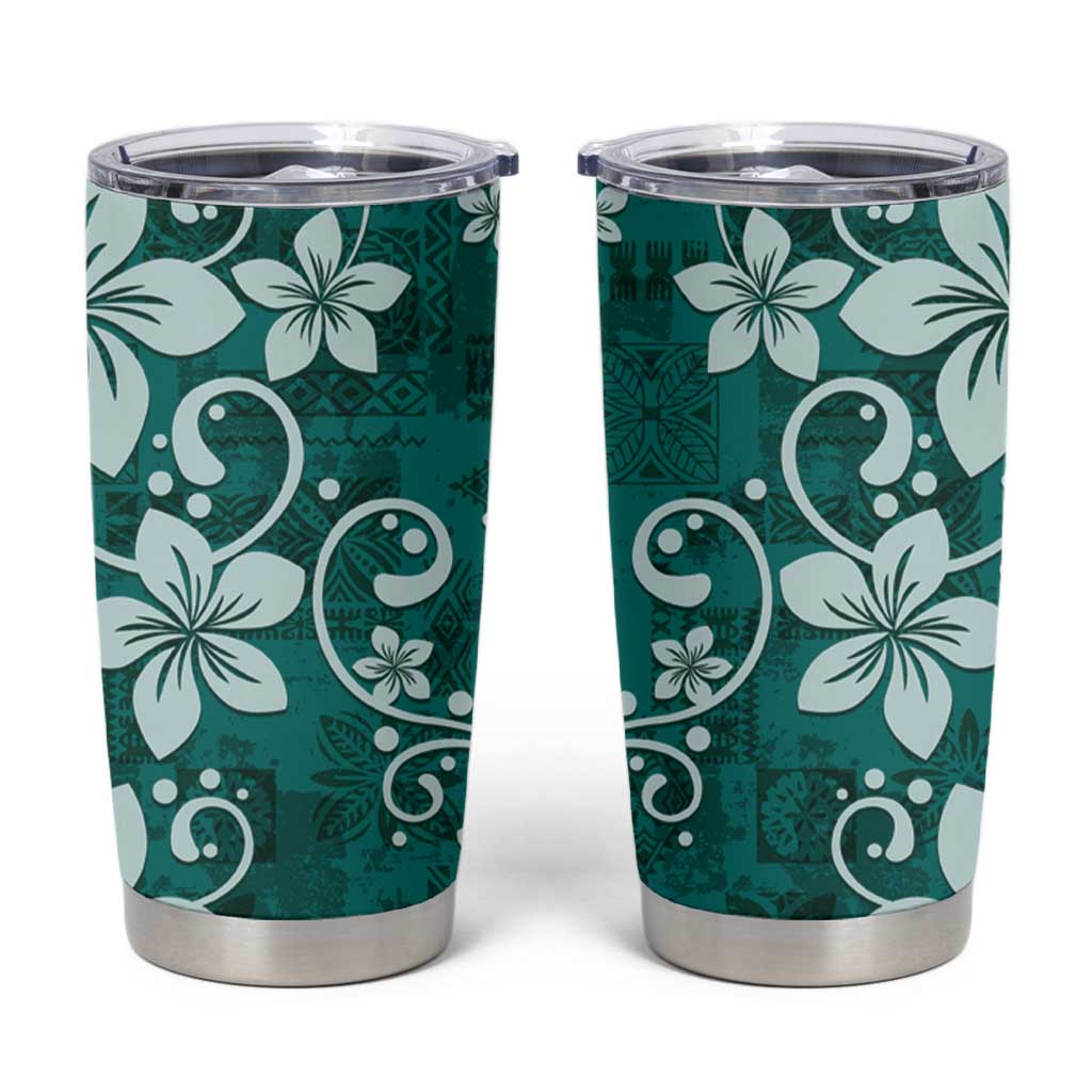 Plumeria Floral Tapa Pattern Crystal Teal Tumbler Cup