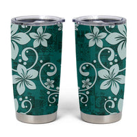 Plumeria Floral Tapa Pattern Crystal Teal Tumbler Cup