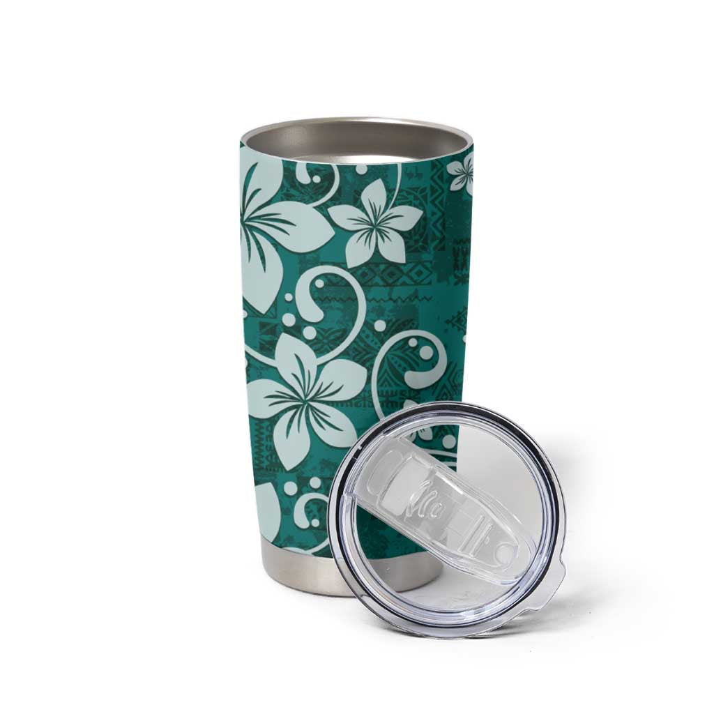 Plumeria Floral Tapa Pattern Crystal Teal Tumbler Cup
