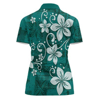 Plumeria Floral Tapa Pattern Crystal Teal Women Polo Shirt