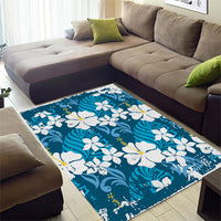 Blue Hawaiian Hibiscus Monstera Area Rug Grunge Stylized LT01 - Polynesian Pride