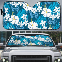 Blue Hawaiian Hibiscus Monstera Auto Sun Shade Grunge Stylized LT01 Blue - Polynesian Pride