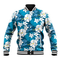 Blue Hawaiian Hibiscus Monstera Baseball Jacket Grunge Stylized LT01 Unisex Blue - Polynesian Pride