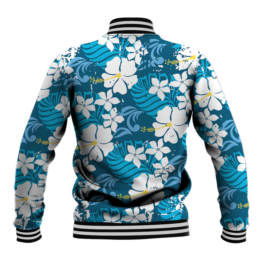 Blue Hawaiian Hibiscus Monstera Baseball Jacket Grunge Stylized LT01 - Polynesian Pride