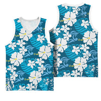 Blue Hawaiian Hibiscus Monstera Basketball Jersey Grunge Stylized LT01 - Polynesian Pride
