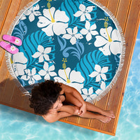 Blue Hawaiian Hibiscus Monstera Beach Blanket Grunge Stylized LT01 - Polynesian Pride