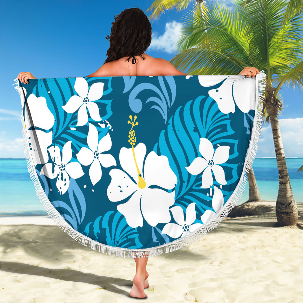 Blue Hawaiian Hibiscus Monstera Beach Blanket Grunge Stylized LT01 - Polynesian Pride