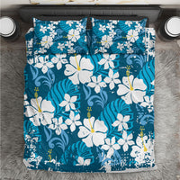 Blue Hawaiian Hibiscus Monstera Bedding Set Grunge Stylized LT01 Blue - Polynesian Pride