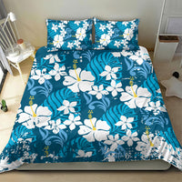 Blue Hawaiian Hibiscus Monstera Bedding Set Grunge Stylized LT01 - Polynesian Pride