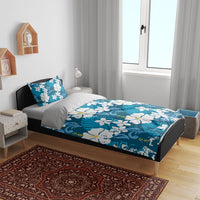 Blue Hawaiian Hibiscus Monstera Bedding Set Grunge Stylized LT01 - Polynesian Pride