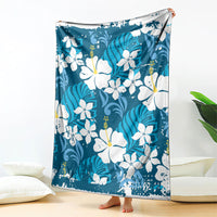 Blue Hawaiian Hibiscus Monstera Blanket Grunge Stylized LT01 - Polynesian Pride