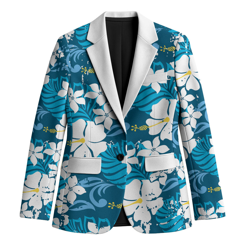 Blue Hawaiian Hibiscus Monstera Blazer Grunge Stylized