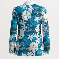 Blue Hawaiian Hibiscus Monstera Blazer Grunge Stylized LT01 - Polynesian Pride
