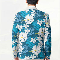Blue Hawaiian Hibiscus Monstera Blazer Grunge Stylized LT01 - Polynesian Pride