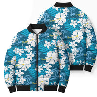 Blue Hawaiian Hibiscus Monstera Bomber Puffer Jacket Grunge Stylized LT01 - Polynesian Pride