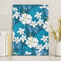 Blue Hawaiian Hibiscus Monstera Canvas Wall Art Grunge Stylized LT01 Without Frame Blue - Polynesian Pride