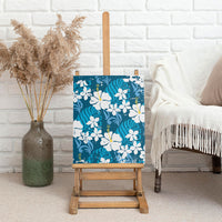 Blue Hawaiian Hibiscus Monstera Canvas Wall Art Grunge Stylized LT01 - Polynesian Pride
