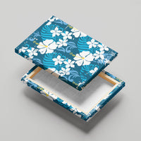 Blue Hawaiian Hibiscus Monstera Canvas Wall Art Grunge Stylized LT01 - Polynesian Pride