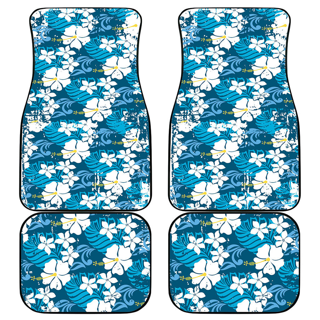 Blue Hawaiian Hibiscus Monstera Car Mats Grunge Stylized