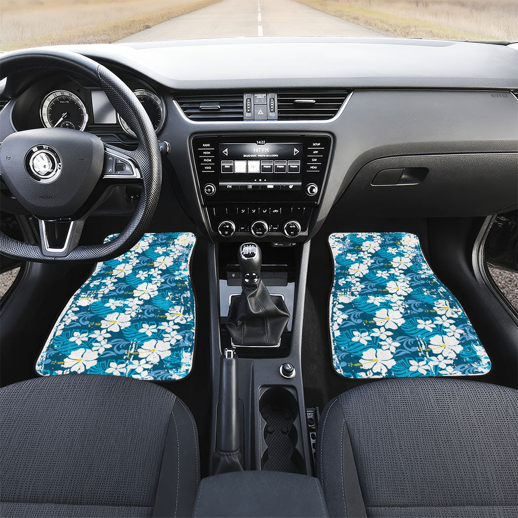 Blue Hawaiian Hibiscus Monstera Car Mats Grunge Stylized