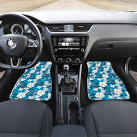 Blue Hawaiian Hibiscus Monstera Car Mats Grunge Stylized