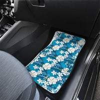 Blue Hawaiian Hibiscus Monstera Car Mats Grunge Stylized