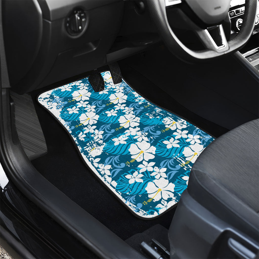 Blue Hawaiian Hibiscus Monstera Car Mats Grunge Stylized