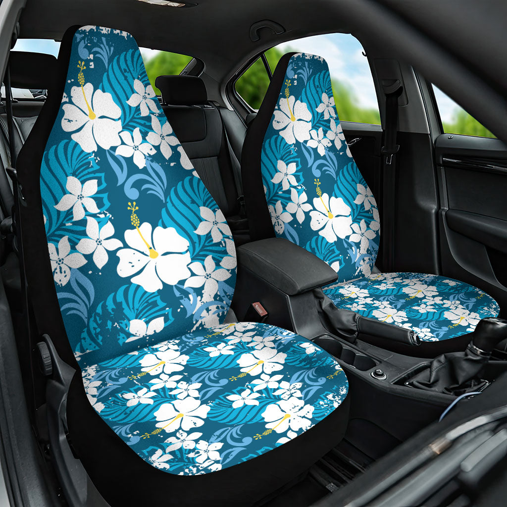 Blue Hawaiian Hibiscus Monstera Car Seat Cover Grunge Stylized LT01 One Size Blue - Polynesian Pride