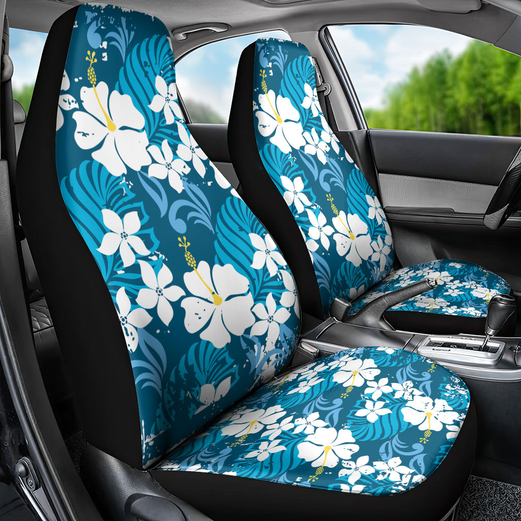 Blue Hawaiian Hibiscus Monstera Car Seat Cover Grunge Stylized LT01 - Polynesian Pride