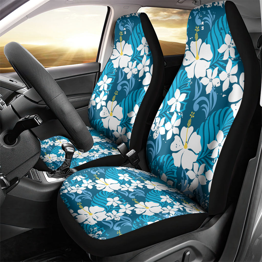 Blue Hawaiian Hibiscus Monstera Car Seat Cover Grunge Stylized LT01 - Polynesian Pride