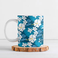 Blue Hawaiian Hibiscus Monstera Ceramic Mug Grunge Stylized LT01 Blue - Polynesian Pride