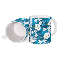 Blue Hawaiian Hibiscus Monstera Ceramic Mug Grunge Stylized LT01 - Polynesian Pride