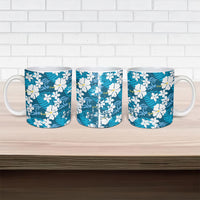 Blue Hawaiian Hibiscus Monstera Ceramic Mug Grunge Stylized LT01 - Polynesian Pride